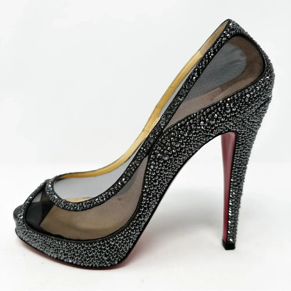 Christian Louboutin Camilla Strass Peep Toe Heels Womens Size EU 39.5